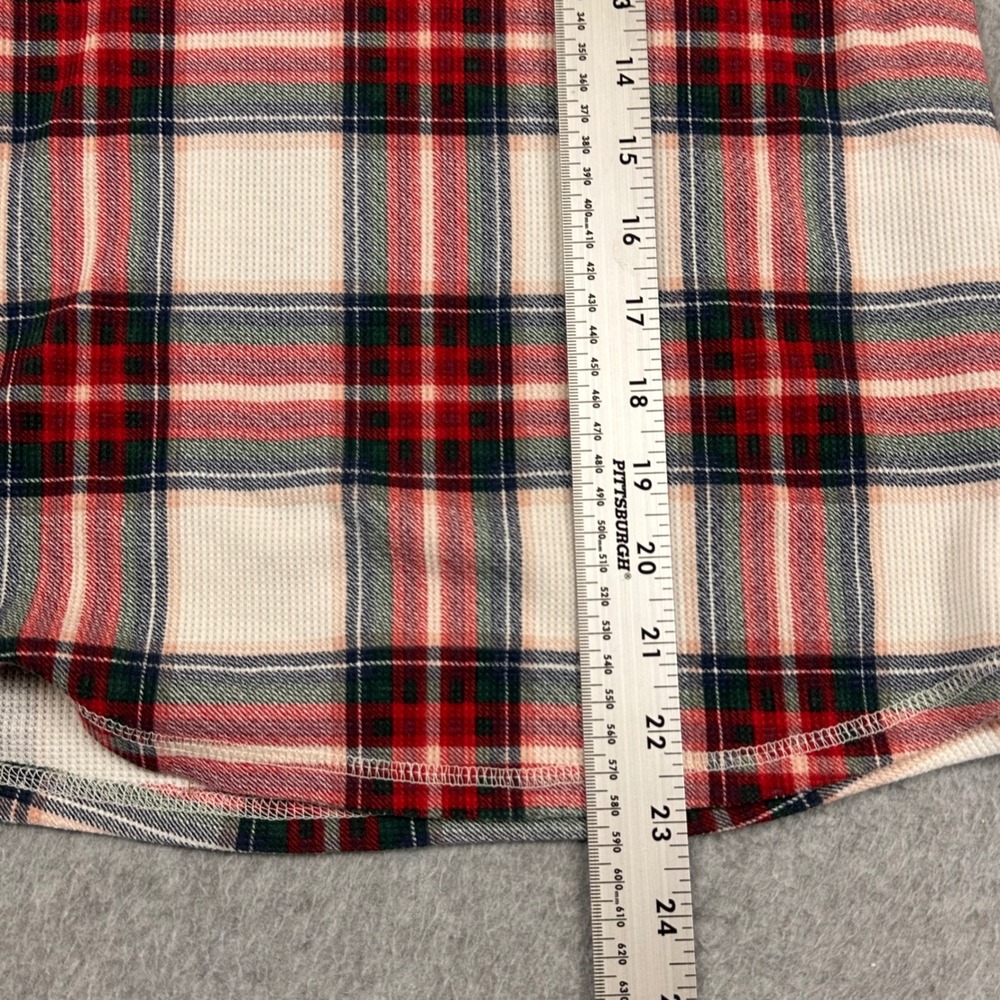 Stars Above Womens XS Plaid Thermal Waffle Knit Top Red Green White‎ Long Slv - Picture 7 of 8